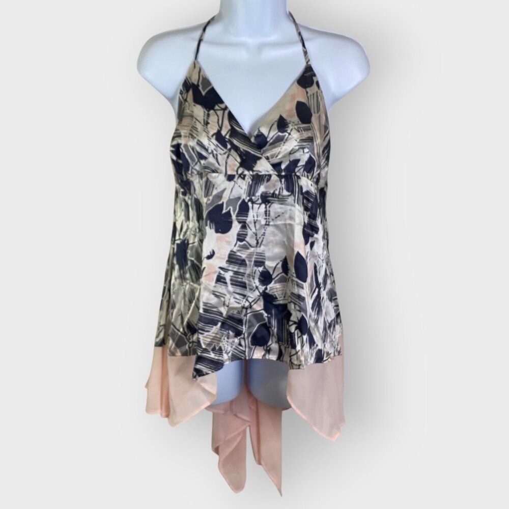 NEW | Glam Babydoll Silk Chiffon Top | L | Pink Black Asym Hem | Whimsical Fairy